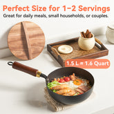 WANGYUANJI 8 Inch Hammered Iron Stir Fry Pan for 1–2 Servings, Removable Beechwood Handle, Traditional Small Wok for Searing, Sautéing, Stir-Frying – Non-Coated, Stovetop Compatible